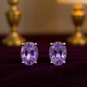 Orecchini a perno viola con taglio ovale E3876, montatura a griffe, gioielli classici da donna di alta qualità - Product Image 2