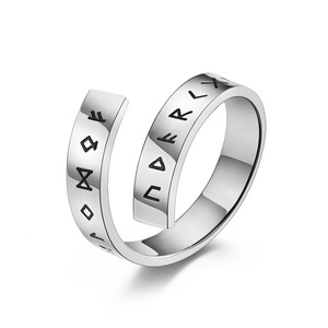 Nordic Viking Letter <b>Titanium</b> Steel <b>Ring</b> Open Design Unisex Jewelry Gift - Product Image 1