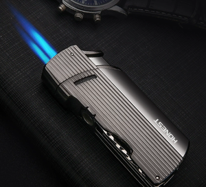 Encendedor de antorcha de Metal de doble chorro, perforador de cigarro a prueba de viento de butano recargable para cigarrillos para regalos de negocios - Product Image 1