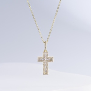 factory price plata 925 sterling <b>silver</b> 14k gold <b>fan</b> necklace everyday wear luxury cross dainty pendant necklaces for women - Product Image 3