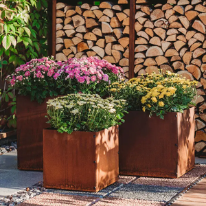 Jardinière en acier décorative pour jardin, pot à fleurs en acier Corten, bac à plantes - Product Image 3