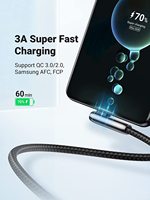 Cable USB C UGREEN US317 de ángulo recto, USB A a USB C, con carcasa de aleación de zinc de alta pureza, cable trenzado, diseño humanizado de 90 grados.