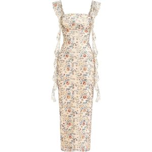 Vestido Floral FOXA para Mujer, Vestido Largo de Gasa con Cuello Cuadrado, Volantes y Pliegues, para Cóctel, Boda o Invitada - Product Image 1