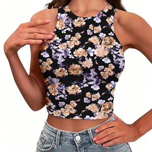 Top Corto con Estampado Floral Personalizado al por Mayor, Top sin Mangas de Spandex de Alta Calidad para <span class=keywords><strong>Mujer</strong></span> - Product Image 6