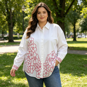 GX-2026 Nuova <span class=keywords><strong>Camicetta</strong></span> <span class=keywords><strong>con</strong></span> Ricami di <span class=keywords><strong>Paillettes</strong></span> e Fiori, Maniche Lunghe e Colletto, Design Elegante - Product Image 2