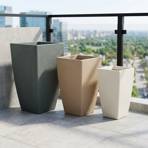Jardinières carrées modernes en plastique pour extérieur, pots de fleurs de jardin au design minimaliste, gris, beige, blanc, style haut et fin - Product Image 3