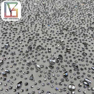 Chất Lượng Cao Cô Dâu Sang Trọng Swarovski Ren Rhinestone Đá <span class=keywords><strong>Net</strong></span> Sparkli Vải Tuyn Lưới Pha Lê Ren Vải - Product Image 6