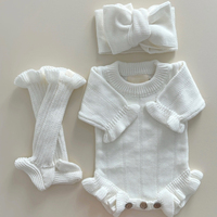 Personnalisé haut de gamme 100% coton biologique manches longues tricots pour bébés combinaisons barboteuse barboteuse en coton tricoté bébé fille barboteuse à volants