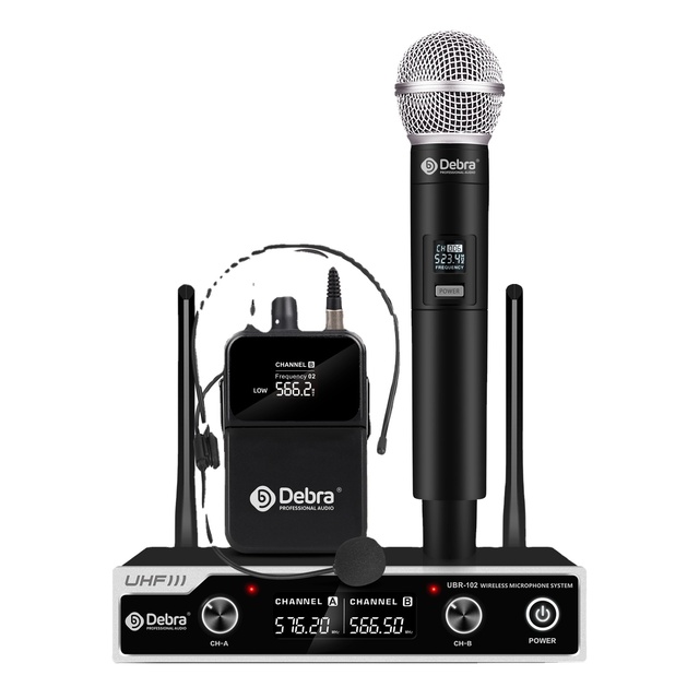 UBR-102 Dual Handheld Dynamic UHF Wireless Microphone 2-Channel LED Display Portable for Church Stage Karaoke XLR Connector Type