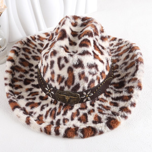 Sombrero de vaquero con estampado de leopardo ZhenXi M56-58cm, sombrero cálido con ala levantada para hombres y mujeres - Product Image 1