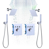 Système de douche moderne Homedec avec effet pluie et cascade, fonctions 2-en-1, fixation au plafond, pommeau de douche LED 14x20 pouces, double robinet à 6 têtes