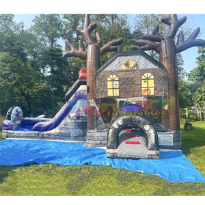 Castillo inflable grande para fiestas infantiles al aire libre, con tobogán, temática de Halloween, casa inflable con diseño de casa embrujada. - Product Image 1