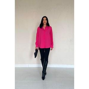 Fuchsia Women's Asymmetric Poplin Button <b>Down</b> Shirt Casual Everyday Wear - Product Image 5