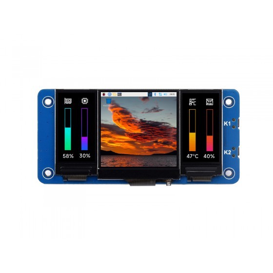Triple LCD HAT for Raspberry Pi Onboard 1.3 Inch IPS LCD Main Screen and Dual 0.96 Inch IPS LCD Secondary Screens