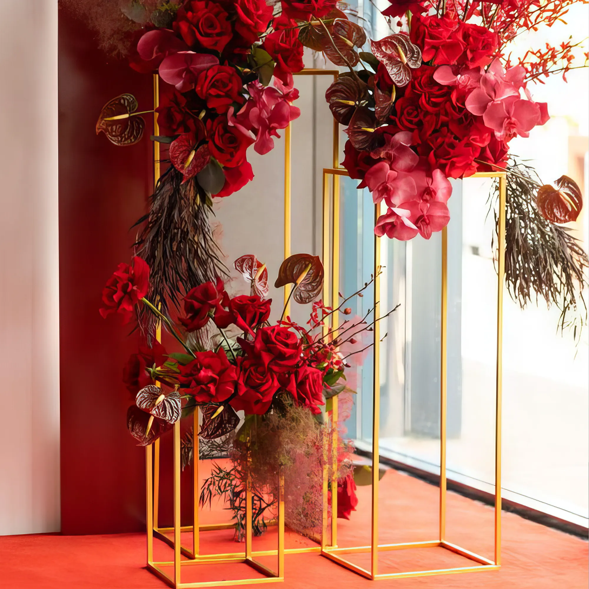 Fabricante Fondo DE BODA Arte Marco dorado Flor Soporte de flores Mesa Soportes de flores de boda