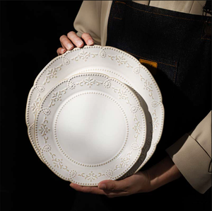 Wholesale European Vintage Embossed Ceramic <b>Dinnerware</b> <b>Set</b> Stoneware Plates and Coffee Cup <b>Set</b> <b>for</b> Restaurant & Hotel - Product Image 2