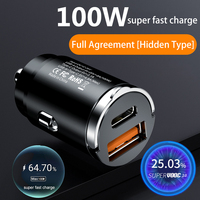 100w métal invisible chargeur rapide super rapide charge voiture allume-cigare adaptateur mini portable double port voiture chaiger