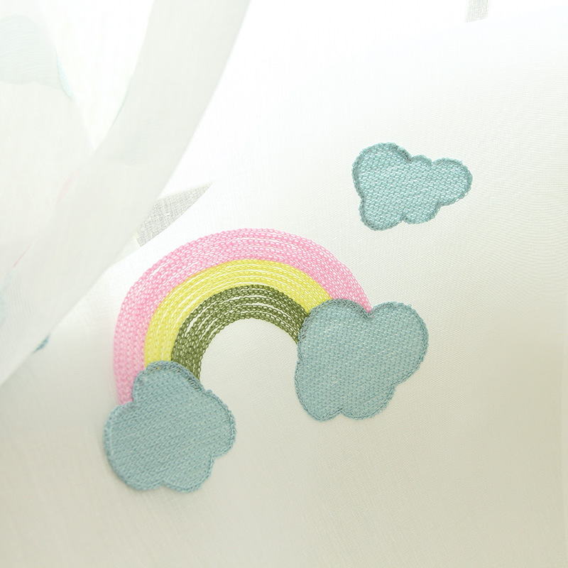 Korea style Sheer Embroidered Ready Made Wholesale Sheer Curtains with rainbow design for the living room