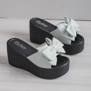 Mules à talon compensé pour femmes, version coréenne, avec nœud papillon et fleur, talons hauts rehaussants, modèle 816-1 - Product Image 5