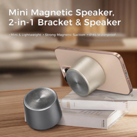 Mini haut-parleur magnétique avec batterie de 600 mAh, gris foncé, étanche IPX6, boîtier en alliage d'aluminium, support de téléphone 2 en 1