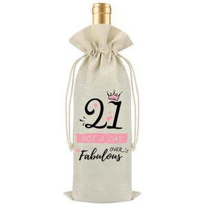 Birthday theme hemp drawstring wine <b>bag</b> party wine bottle cover birthday gift <b>bag</b> - Product Image 6