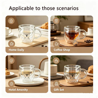Mug à café en verre borosilicate double couche, design ours mignon, minimaliste, réparateur, durable, isolé, qualité commerciale, ergonomique