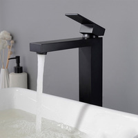 Robinet de lavabo noir en laiton de haute qualité à montage sur comptoir, 1 poignée, avec cartouche en céramique, style cascade, vente en gros d'usine