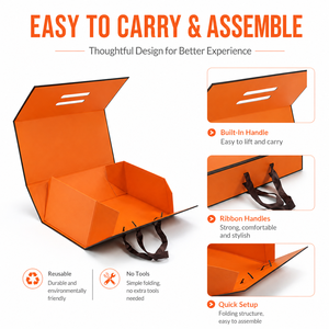Boîte cadeau magnétique pliable monobloc avec poignée en corde, vente en gros directe usine, livraison à plat, carton rigide, faible MOQ, produit phare - Product Image 4