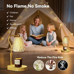 โคมไฟอุ่นเทียนทองเหลืองวินเทจพร้อมโคมคริสตัล ฐานไม้ ปรับความสว่างได้ ใช้ละลาย<span class=keywords><strong>เทียน</strong></span>สำหรับอโรมาเธอราพี ตกแต่งห้องนอน - Product Image 5