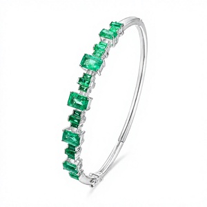 Bracelet émeraude en argent sterling 925, forme octogonale baguette, serti de griffes, bijoux en argent pour femmes - Product Image 1