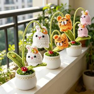 Planta en <span class=keywords><strong>Maceta</strong></span> de Ganchillo Hecha a Mano con Forma de Animal, Conejito y Tigre Adorables, Decoración de Escritorio Tejida para el Hogar y la Oficina - Product Image 6