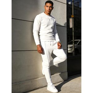 Ensemble de survêtement 2 pièces pour homme FOXA, sweat-shirt à manches longues et pantalon de jogging, tenue décontractée en coton blanc respirant - Product Image 3