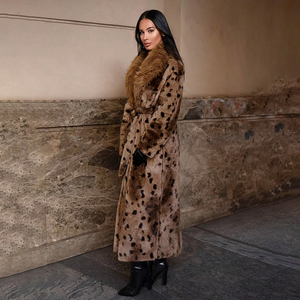 Cappotto Invernale 2025 in Ecopelliccia Leopardata con Collo in Pelliccia di Volpe, Chiusura con Cintura, Tessuto Spesso Traspirante, Lunghezza Extra-Lunga - Product Image 5