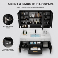 Meuble-lavabo moderne sur mesure pour hôtel et villa avec miroir intelligent, panneau MDF et glissières de tiroir à fermeture douce