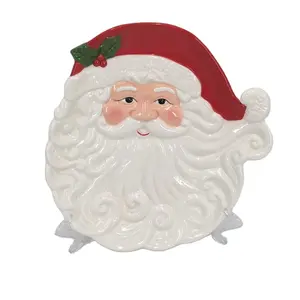 Santa Head Cookies for Santa White Ceramic Plate ,Hand painted Gift & Craft