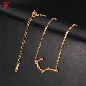 Collar de Acero Inoxidable Chapado en Oro de 18k con Signo Zodiacal, Cadena de Eslabones, Cristal de Horóscopo, Regalo para Niñas, Venta al por Mayor - Product Image 4