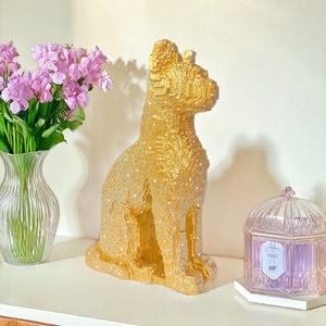 Ornement de chat assis sculpté en résine époxy à paillettes, style créatif transfrontalier, luxe léger, art populaire haut de gamme, pour l'entrée de la maison - Product Image 4