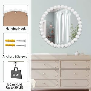 Large 70*70 <strong>White</strong> Round Beaded Wall <strong>Mirror</strong> for Decor <strong>Circle</strong> Hanging <strong>Mirror</strong> for Bathroom Bedroom Living Room - Product Image 6