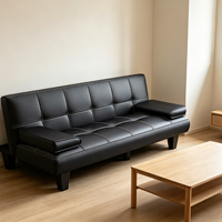Canapé-lit en bois minimaliste moderne pliable à double usage, revêtement en cuir, rembourrage en éponge haute densité pour les petites maisons
