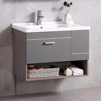 Meuble-lavabo mural moderne en contreplaqué étanche avec vasque en céramique et miroir de rangement pour hôtels