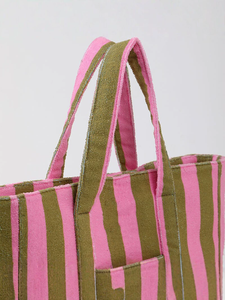 Bolsas de Playa de Tela de Rizo Personalizadas al por Mayor con Logotipo, Bolsas de Viaje a Rayas de Gran Capacidad para Mujer - Product Image 4