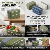 Boîte à lunch en plastique de qualité alimentaire 800 ml, à couche unique, étanche, compatible micro-ondes, réutilisable, avec couvercle à boucle, pour pique-nique