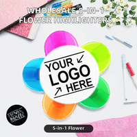 Lot de stylos surligneurs fluorescents multicolores 5-en-1 en forme de fleur avec pointe biseautée à impression UV pour cadeaux promotionnels