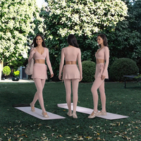 Ensemble de yoga 3 pièces respirant et uni pour femme, style ballet, manches longues, taille haute, col en V, pour le fitness et le yoga