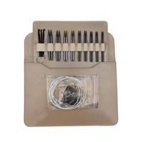 Juego de Agujas Circulares para Tejer de 8 cm, Color Negro Metálico, Desmontables e Intercambiables, con Porta Tarjetas, para Tejer Suéteres y Manualidades