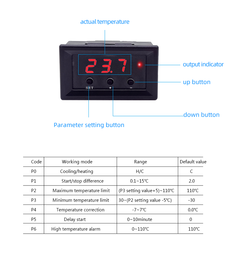 W1209 WK DC12V LED digital thermostat thermometer temperature switch temperature controller +NTC sensor(图3)