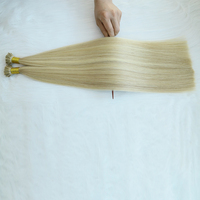 Ekstensi rambut manusia Rusia Remy ujung I mikro terikat terlebih dahulu stik Keratin Italia ditarik ganda pirang Platinum mewah