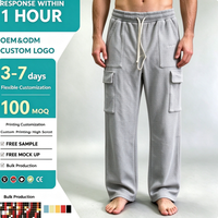Pantalon cargo thermique gris épais pour homme, coupe large, multi-poches, anti-plis, personnalisé