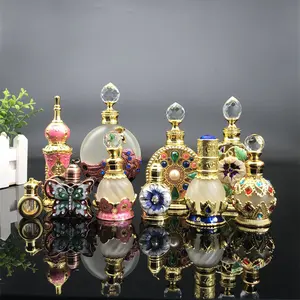 Botol Parfum Kaca Vintage Retro, Botol Minyak Esensial Kaca Kosong Gaya Arab, Logam Paduan Dekorasi Rumah, Hadiah Kerajinan Antik 30Ml
