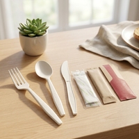 Ensemble de couverts jetables CPLA biodégradables et compostables (cuillère, couteau à steak, fourchette) – Série Premium pour restaurants